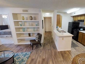 Living room with kitchen area view